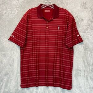 Nike Men's Golf Polo Shirt Dri Fit Red White Striped Casual Athletic Size L